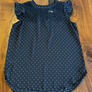 LOFT Blue Flutter Sleeve Ruffled Blouse